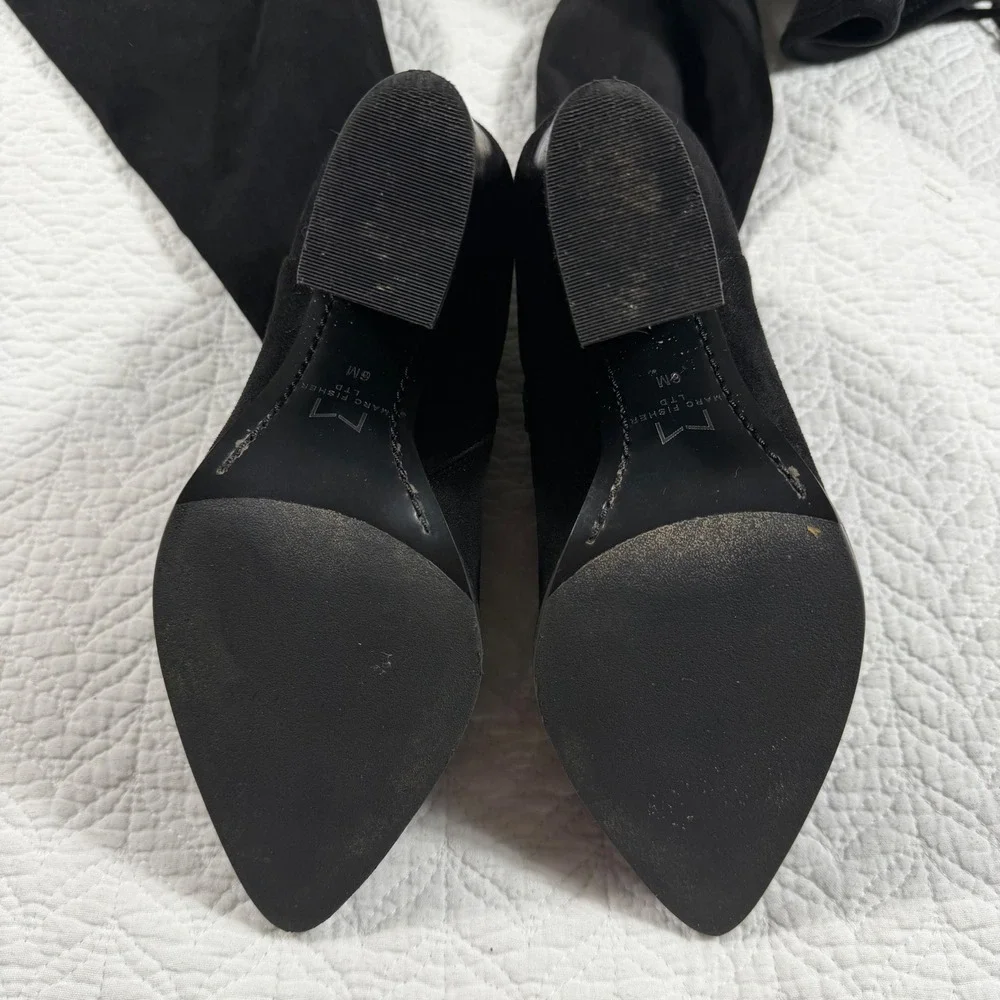 Marc Fisher Mlalinda‎ Black Faux Suede Over The Knee Boots Block Heel Wms 6